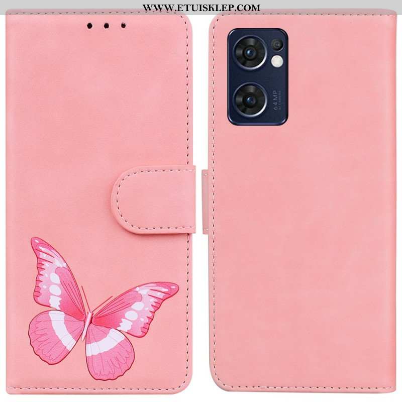 Etui Folio do Oppo Find X5 Lite Motyl Dotykający Skóry